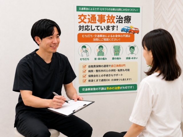 交通事故に関することなら、まず若松・みらい整骨院へご相談ください！